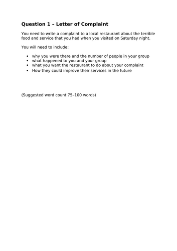 Functional Skills English Writing – Entry Level 3 Complaint/Compliment ...