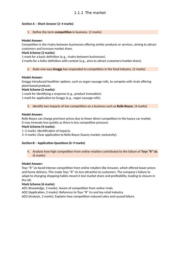Edexcel A-Level: 1.1 Meeting customer needs