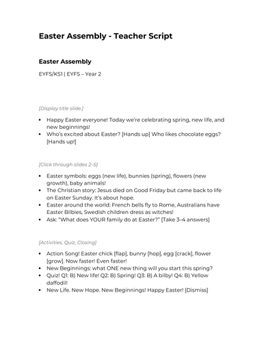 Easter Assembly — EYFS/KS1 | Script + PowerPoint | Teaching Resources