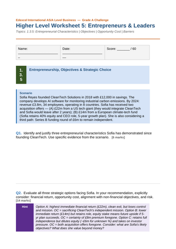 Edexcel International AS/A Level Business | Grade A Worksheets Revision ...