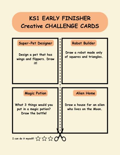 KS1 Early Finisher Challenge Cards | 30 Year 1 Independent Task ...