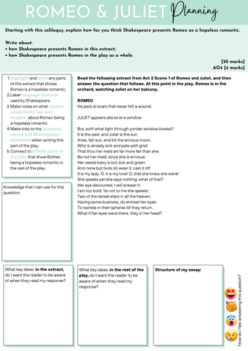 AQA Romeo and Juliet Exam Revision Booklet | Teaching Resources