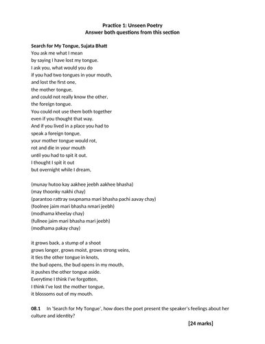 11 Unseen Poetry Questions for AQA GCSE Lit | Teaching Resources