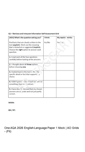 One AQA 2026 English Language Paper 1 Mock | AO Grids - (Rem ...