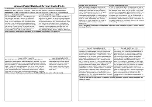 AQA Language Paper 2 Question 2 Chunked Revisions Tasks with model answers.