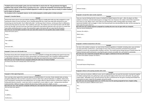 AQA Language Paper 2 Question 5 Structured Writing Frames