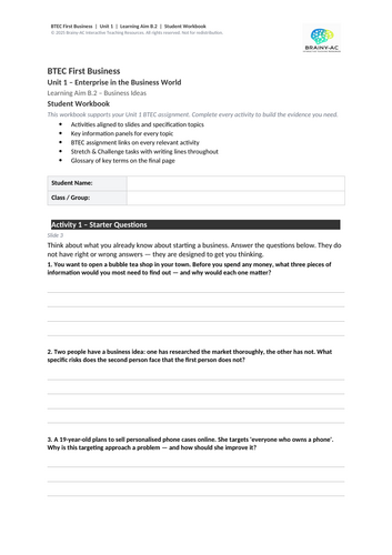 BTEC First Business Unit 1 | B.2 | Business Ideas & Market Research ...