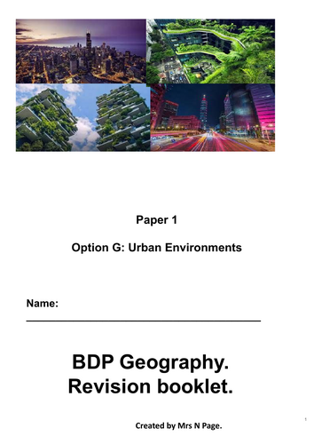 IB Geography Paper 1- Option G revision Booklet | Teaching Resources
