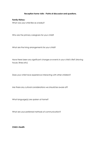 Transition - Home visit questions