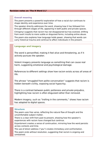 Kayo Chingonyi Poetry: The N Word (I.) Revision Notes and Questions ...