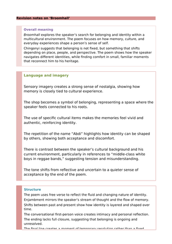 Kayo Chingonyi Poetry: Broomhall Revision Notes and Questions ...