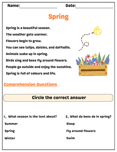 Growing -spring Reading Comprehension & Vocabulary Activities | KS1 ...