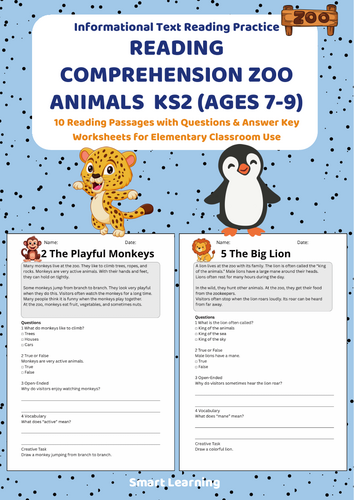 Reading Comprehension Zoo Worksheets (Ages 7–8) | 10 Texts & Questions
