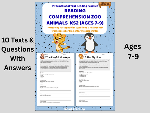 Reading Comprehension Zoo Worksheets (Ages 7–9) | 10 Texts & Questions
