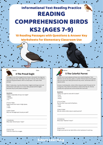Reading Comprehension Birds Worksheets (Ages 7–9) | 10 Texts & Questions