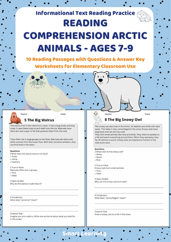 Reading Comprehension Arctic Animals Worksheets (Ages 7–9) | 10 Texts ...