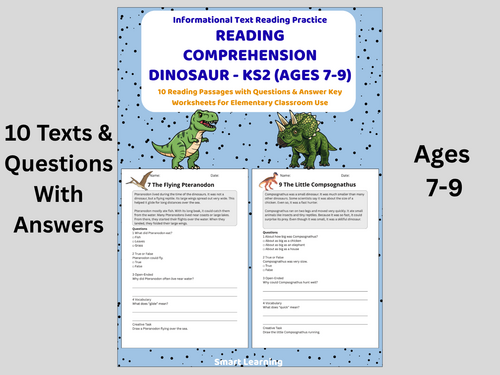 Reading Comprehension Dinosaur Worksheets (Ages 7–9) | 10 Texts & Questions