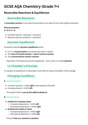 Exam Guide: Equilibrium and Reversible Reactions (AQA GCSE Chemistry ...