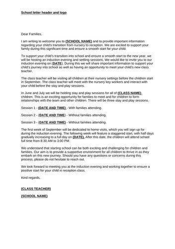 Transition - Family letter template