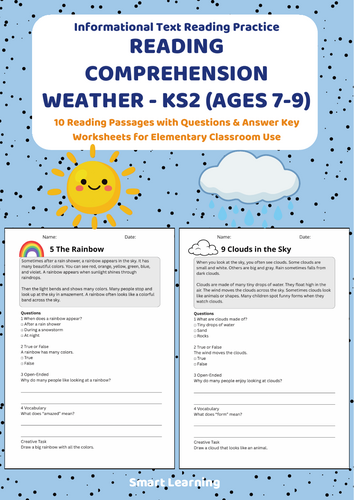 Reading Comprehension Weather Worksheets (Ages 7–9) |10 Texts & Questions