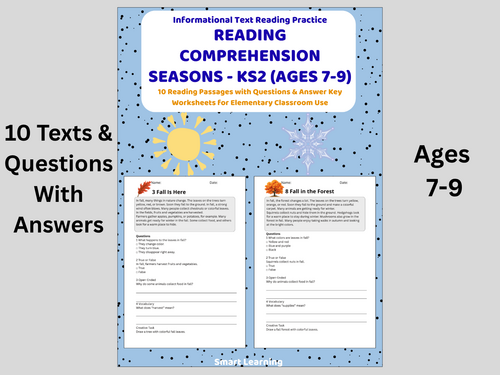 Reading Comprehension Seasons Worksheets (Ages 7–9) | 10 Texts & Questions