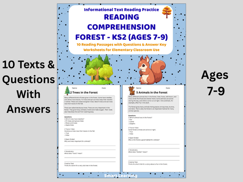 Reading Comprehension Forest Worksheets (Ages 7–9) | 10 Texts & Questions