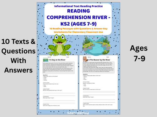 Reading Comprehension River Worksheets (Ages 7–9) | 10 Texts & Questions