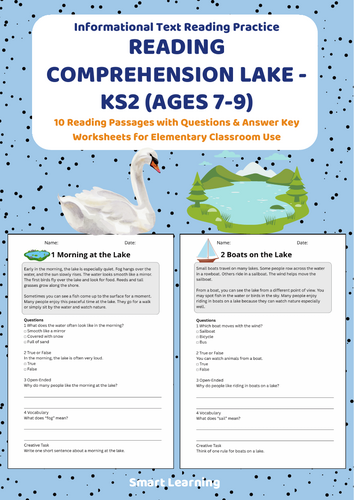 Reading Comprehension Lake Worksheets (Ages 7–9) | 10 Texts & Questions