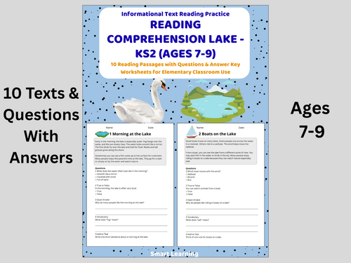 Reading Comprehension Lake Worksheets (Ages 7–9) | 10 Texts & Questions