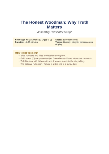 The Honest Woodman: Why Truth Matters | KS1 Assembly & Script (Honesty ...