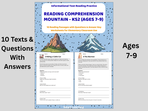 Reading Comprehension Mountains Worksheets (Ages 7–9) | 10 Texts & Questions