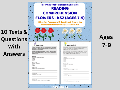 Reading Comprehension Flowers Worksheets (Ages 7–9) | 10 Texts & Questions