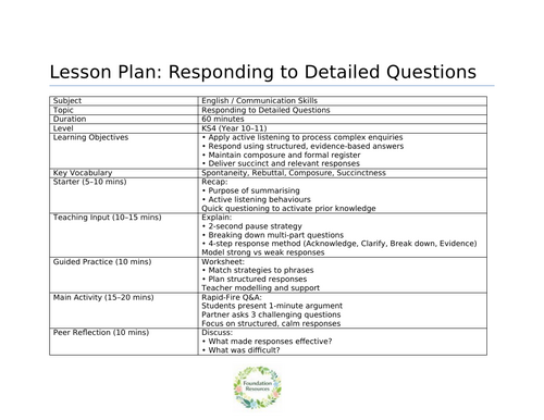 Speaking and Listening: Responding to Detailed Questions | Teaching ...