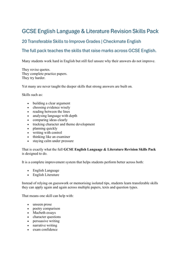 FREE GCSE English Revision Pack | Skills + Teacher Toolkit Sample ...