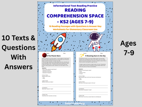 Reading Comprehension Space Worksheets (Ages 7–9) | 10 Texts & Questions