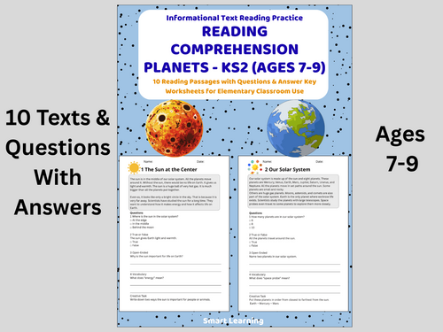Reading Comprehension Planets Worksheets (Ages 7–9) | 10 Texts & Questions