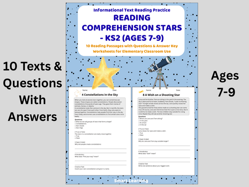 Reading Comprehension Stars Worksheets (Ages 7–9) | 10 Texts & Questions