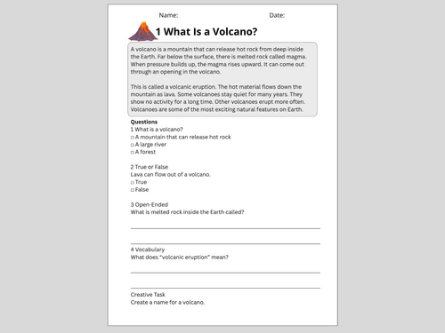 Reading Comprehension Volcano Worksheets (Ages 7–9) | 10 Texts ...