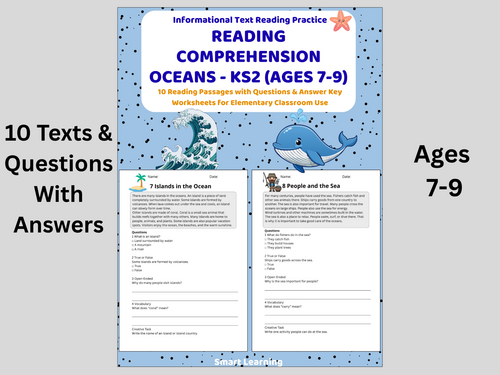 Reading Comprehension Ocean Worksheets (Ages 7–9) | 10 Texts & Questions