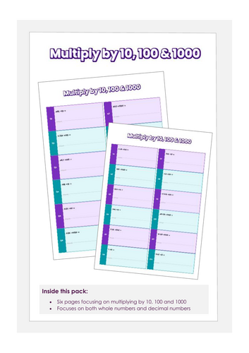 Multiplying numbers by 10, 100 and 1000