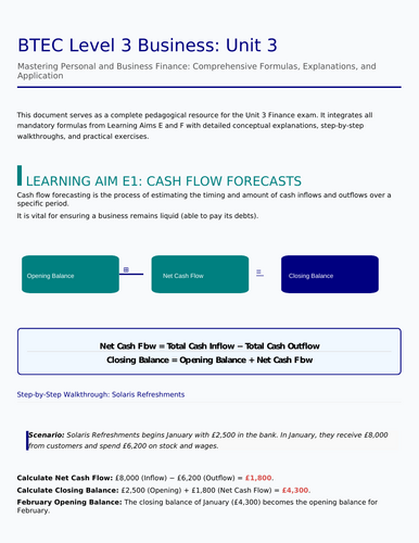 Personal and Business Finance formulas Mastery Worksheet | Fits Pearson ...