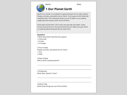 Reading Comprehension Earth Worksheets (Ages 7–9) | 10 Texts ...