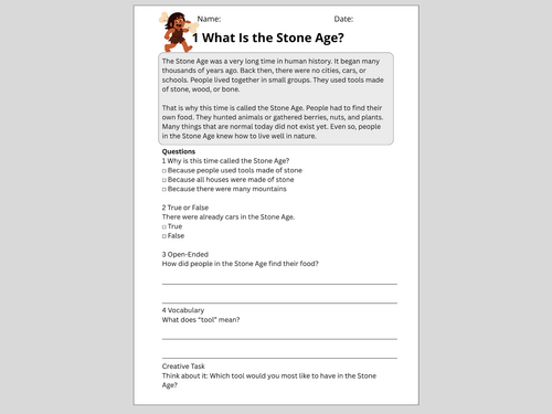 Reading Comprehension Stone Age Worksheets (Ages 7–9) | 10 Texts ...