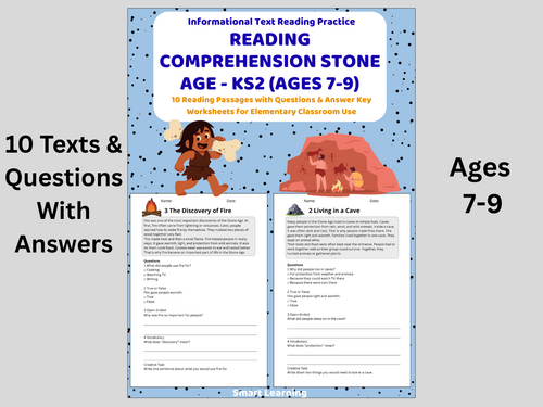 Reading Comprehension Stone Age Worksheets (Ages 7–9) | 10 Texts & Questions