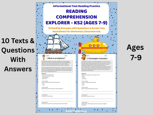 Reading Comprehension Explorer Worksheets (Ages 7–9) | 10 Texts & Questions