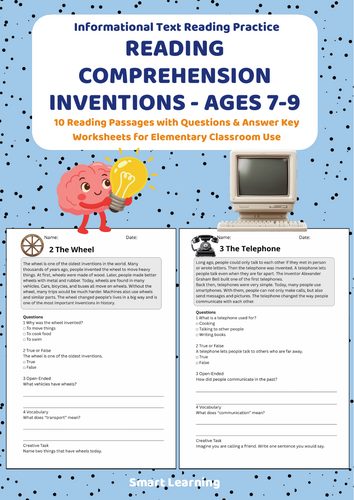 Reading Comprehension Inventions Worksheets (Ages 7–9) | 10 Texts ...