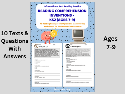 Reading Comprehension Inventions Worksheets (Ages 7–9) | 10 Texts & Questions