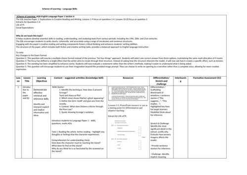English Language Paper 1 scheme of learning AQA | Teaching Resources