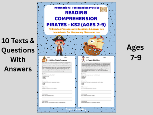 Reading Comprehension Pirates Worksheets (Ages 7–9) | 10 Texts & Questions