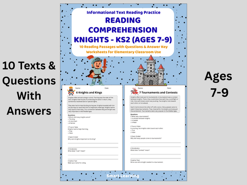 Reading Comprehension Knights Worksheets (Ages 7–9) | 10 Texts & Questions